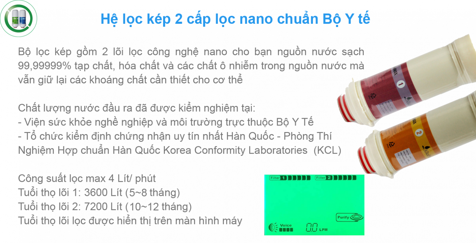 Máy lọc nước ion kiềm giàu hydro Crewelter hệ lọc kép 2 cấp lọc nano chuẩn bộ y tế