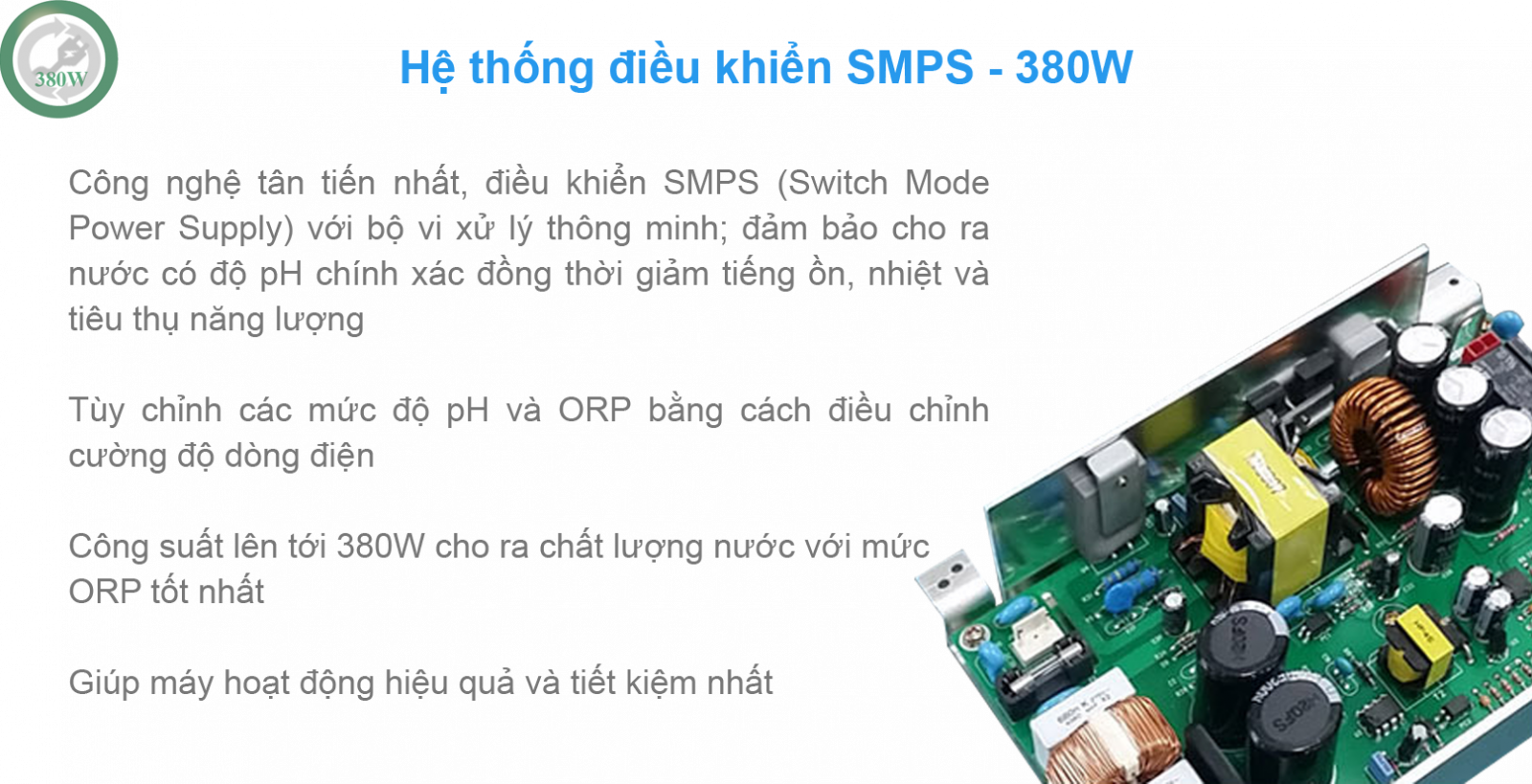 Máy lọc nước ion kiềm giàu hydro Crewelter hệ thống điều khiển SMPS - 380W