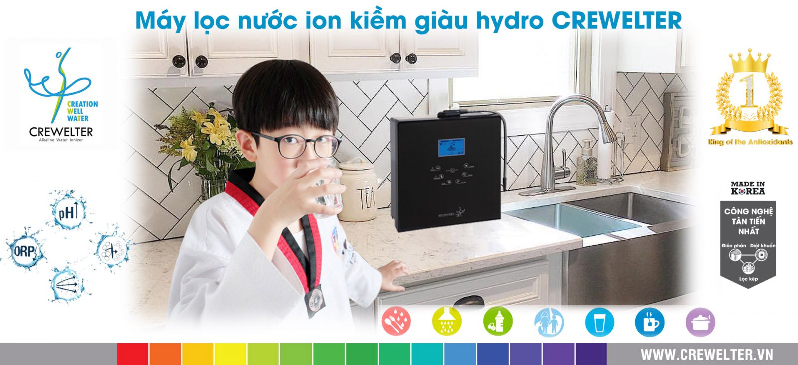 Máy lọc nước ion kiềm giàu hydro CREWELTER